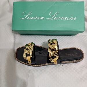 Lauren Lorraine Black and Gold Women's Sandals